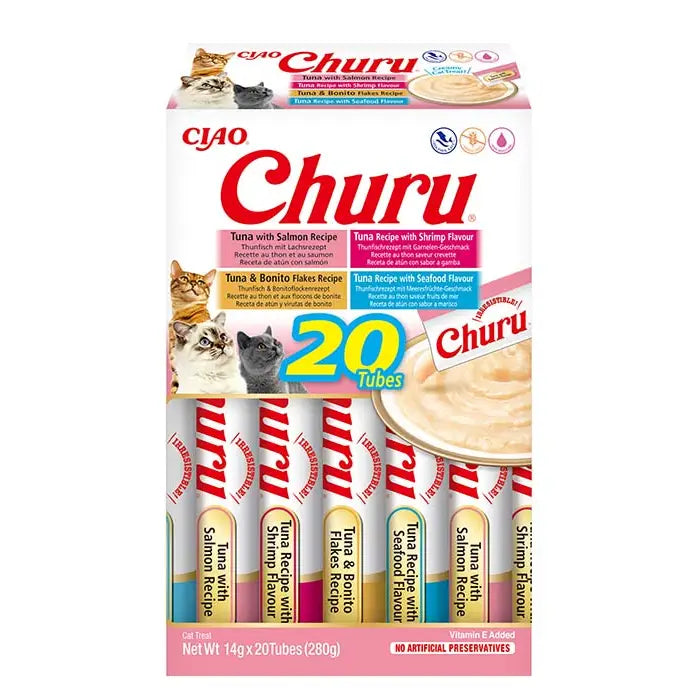 Boîte multipack CIAO Churu pour chat, assortiment fruits de mer, 20 pièces