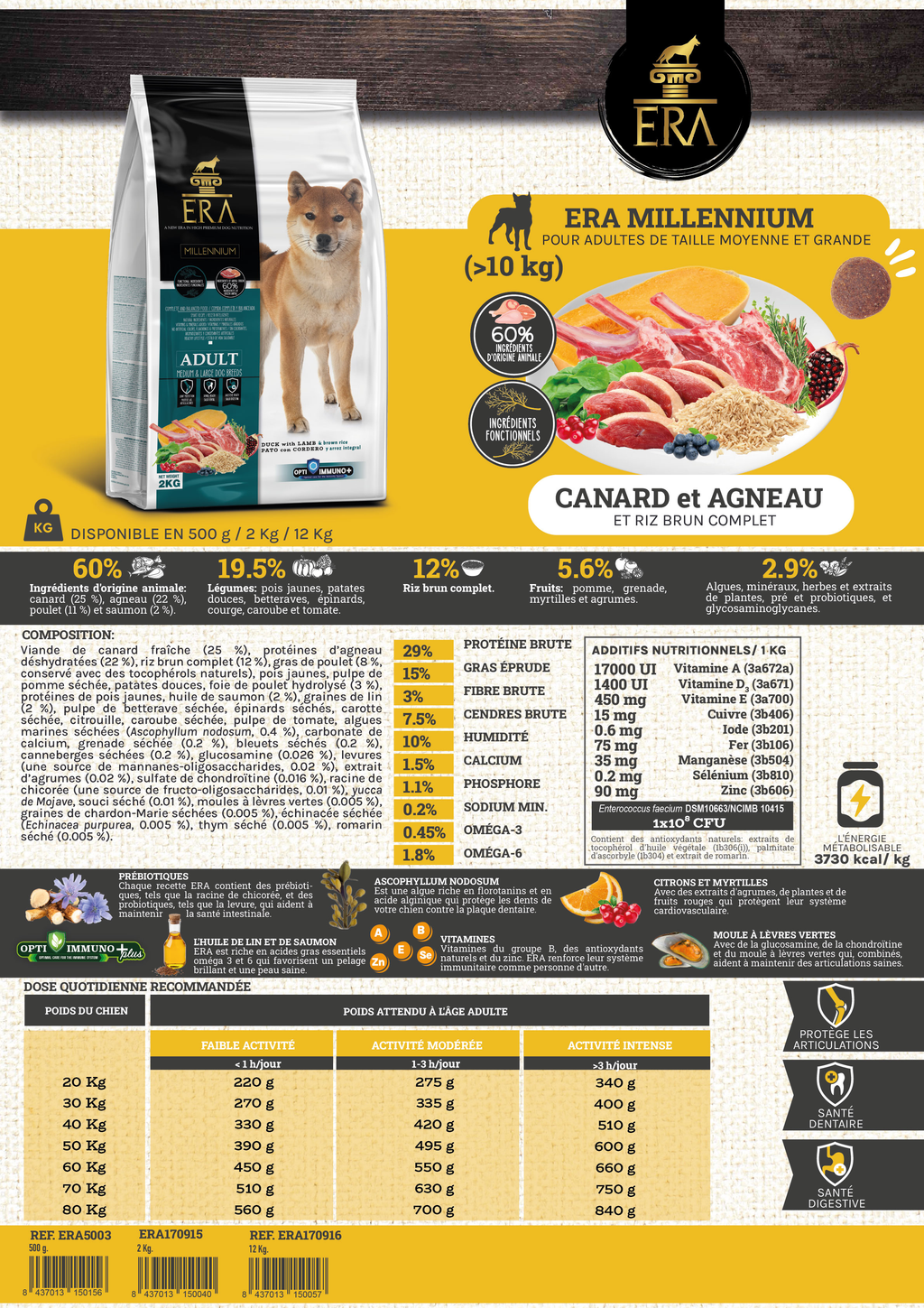 ERA ADULT Moyen/Grand Chien Canard et Agneau