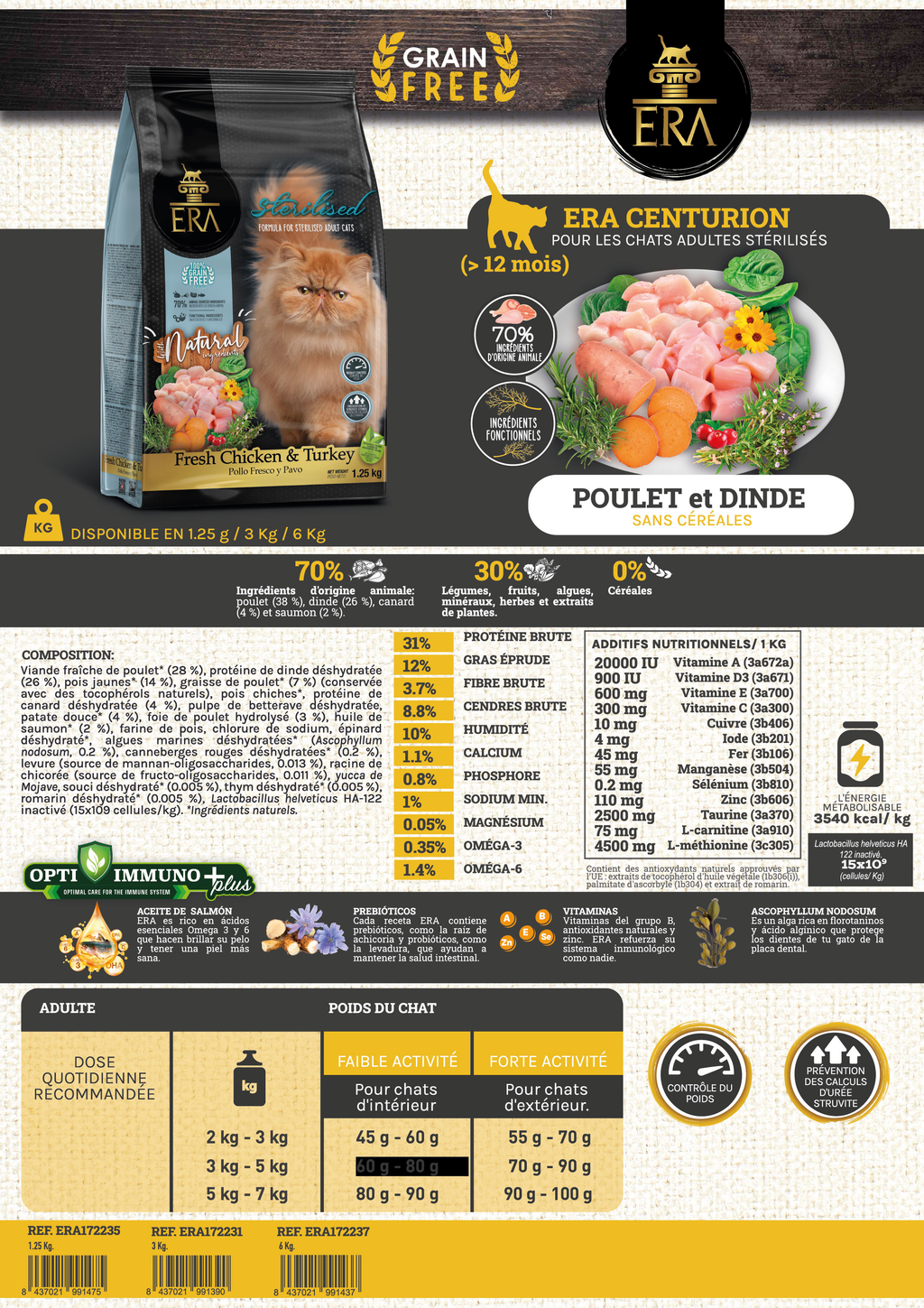 ERA ADULT Chat Stérilisée Poulet et Dinde
