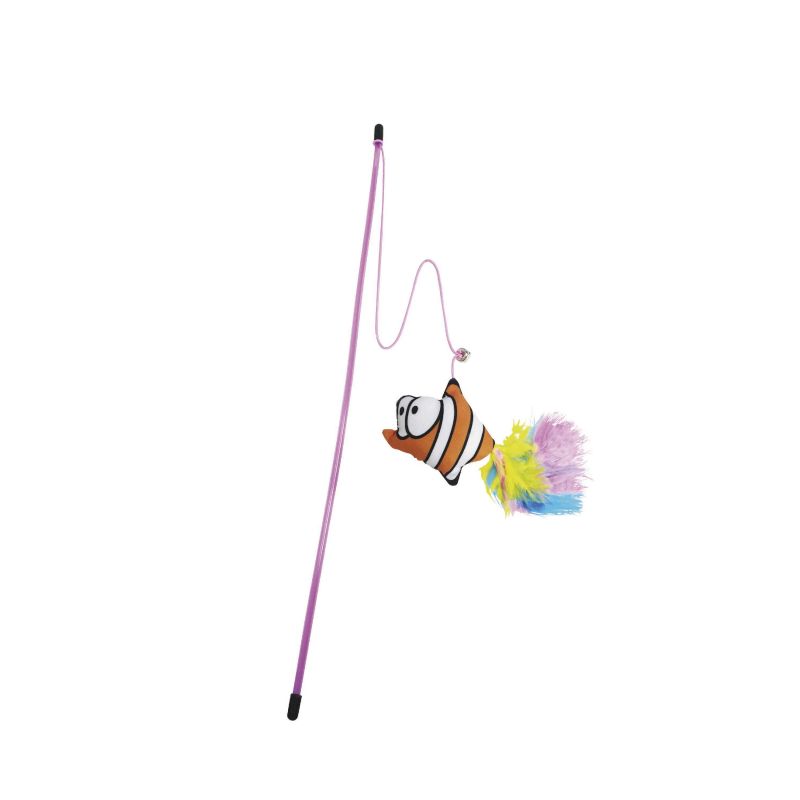 🐠 Canne à pêche pour chat – Poisson clown à plumes