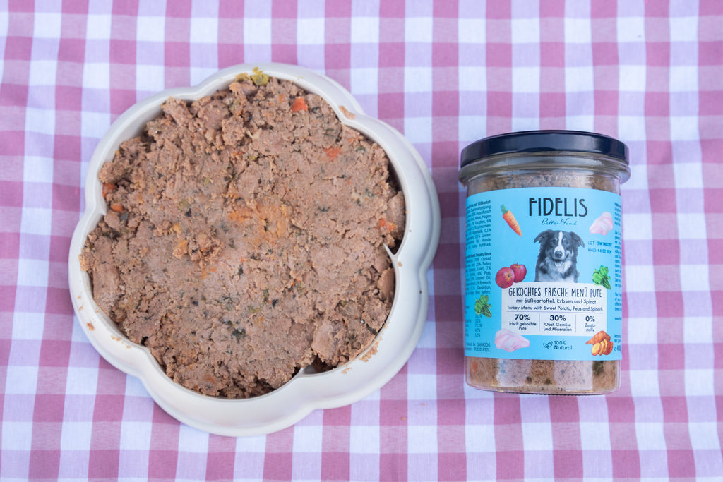 Menu Dinde avec patate douce, petits pois et épinards 400g