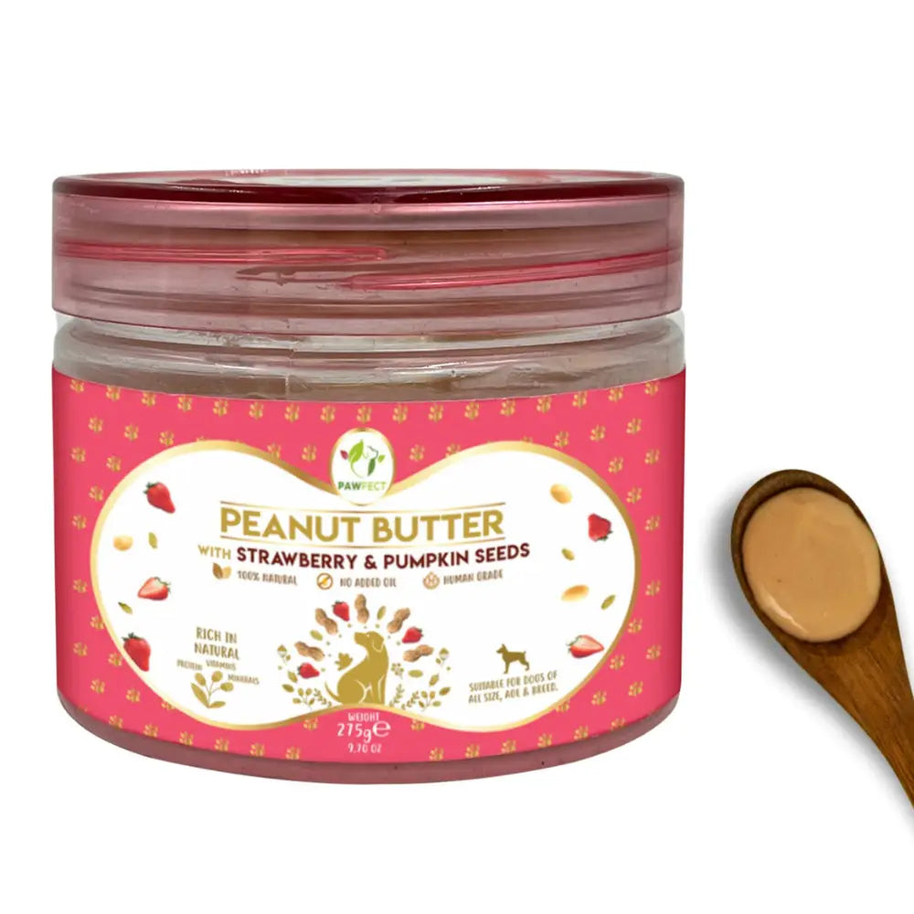 Beurre de cacahuète pour chiens : fraise et graines citrouille