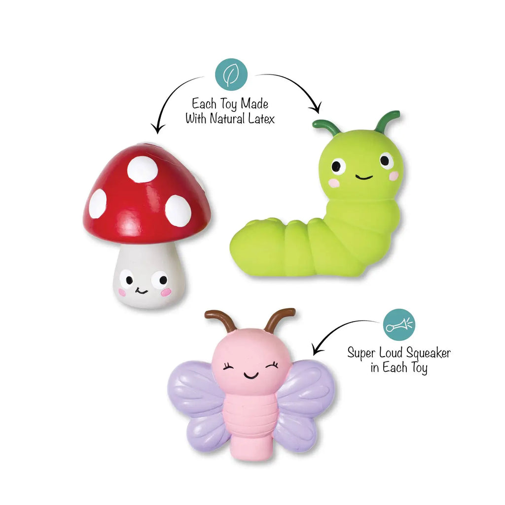 3PC Mini jouet pour chien nature en Latex 🍄🦋🐛