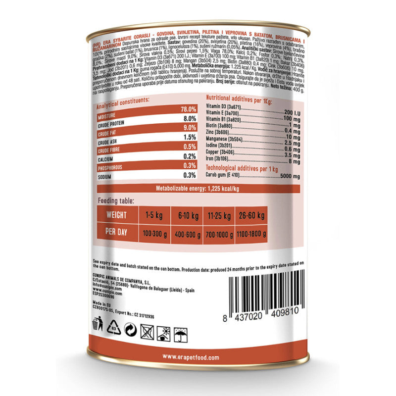 ERA Sybarite chien Boeuf, Porc, Poulet et Sanglier 400g