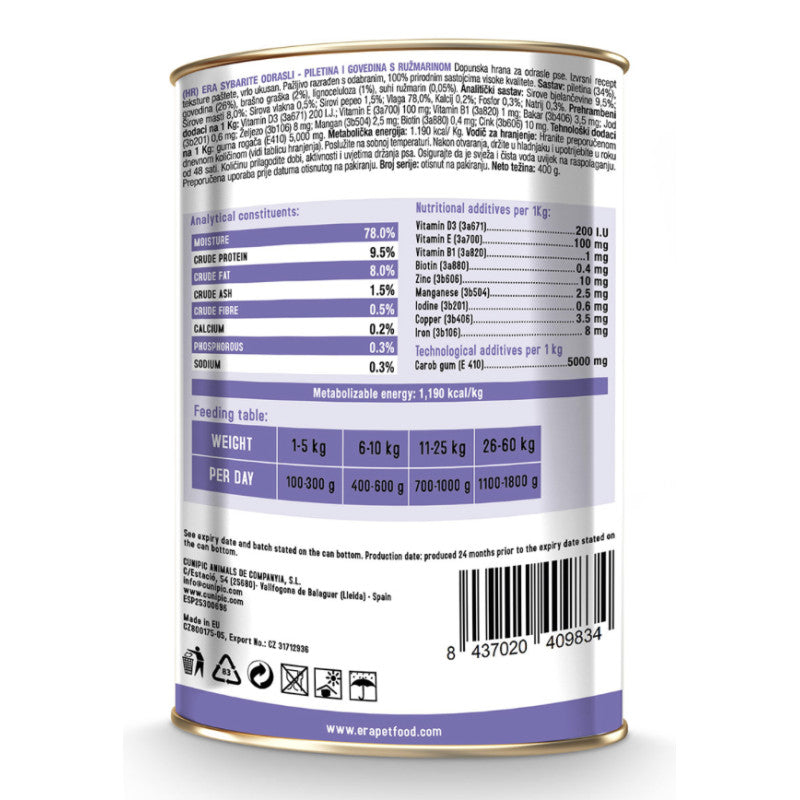 ERA Sybarite chien Poulet et Boeuf 400g