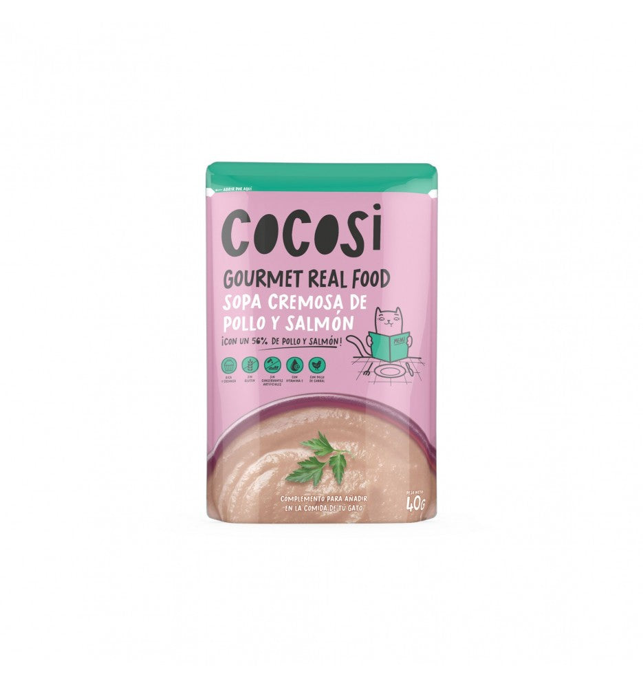 Soupe crémeuse au poulet et au saumon pour chat